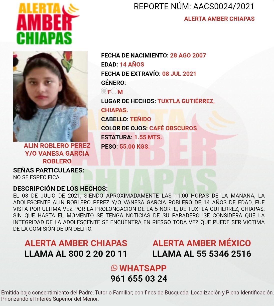 Alin Roblero Pérez y/o Vanesa García Roblero
